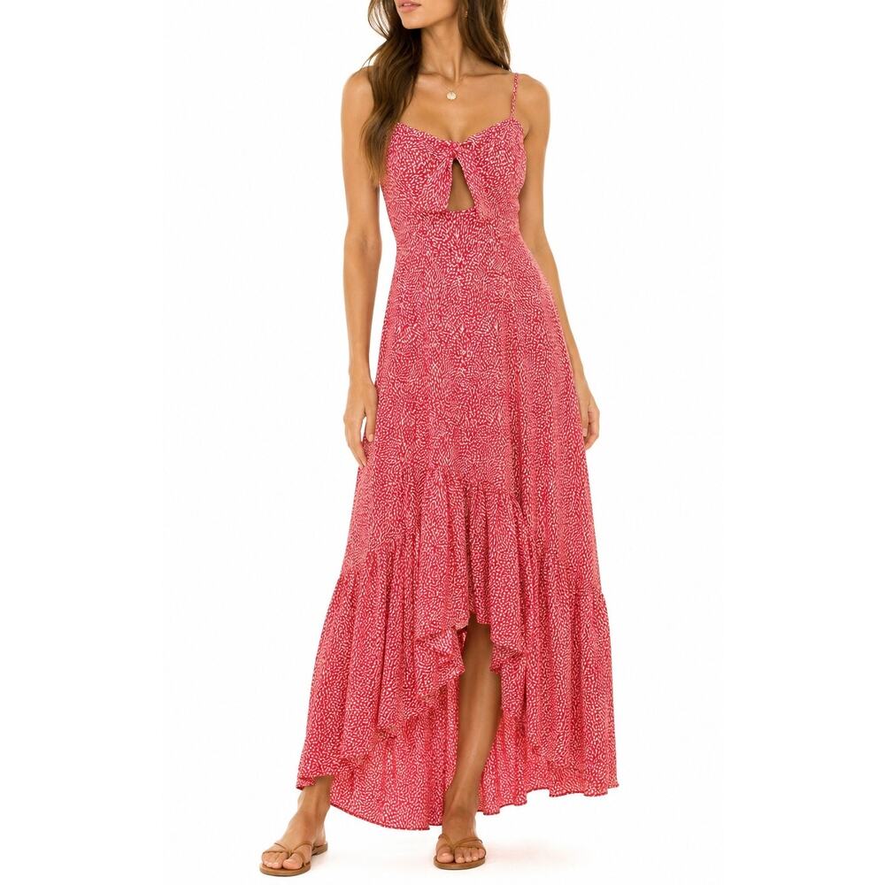 ViX Paula Hermanny Red White Print Tie Front Cutout Maxi Sundress Small Petite
